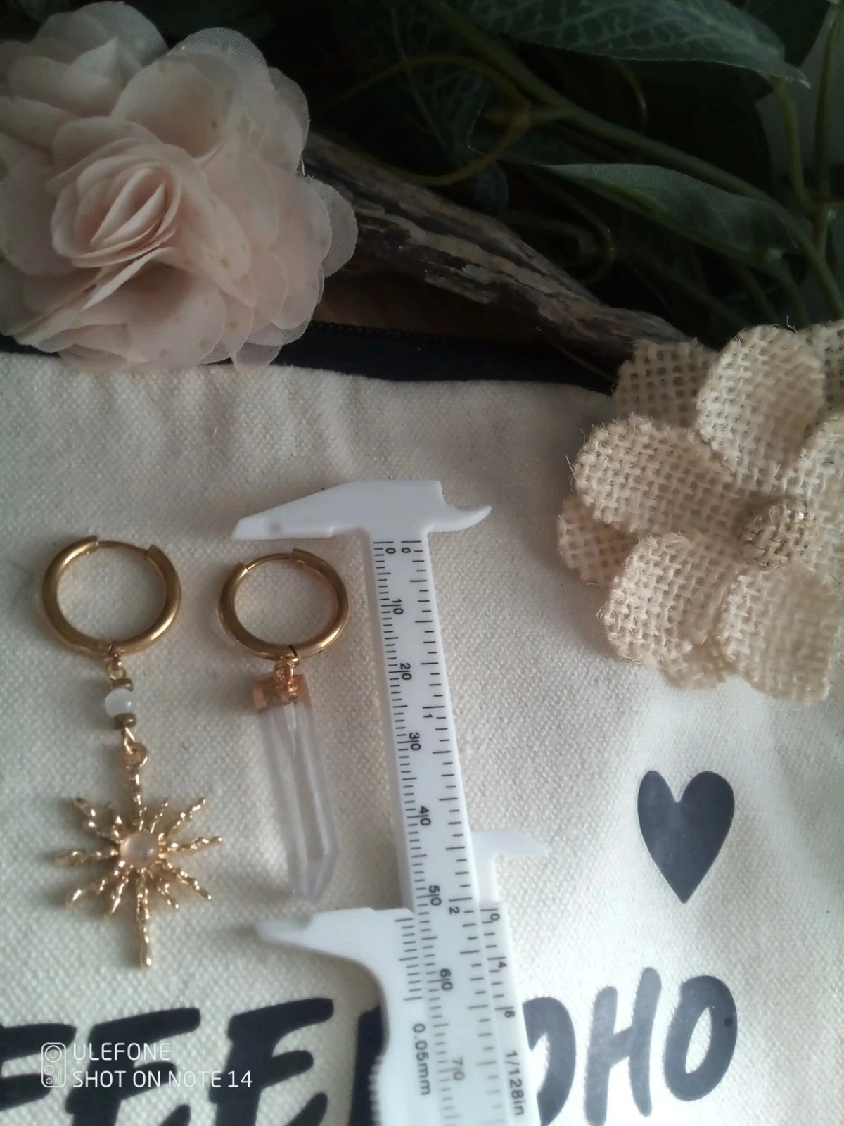 Asymmetrical Bohemian star and quartz crystal small hoop earrings – photo 3